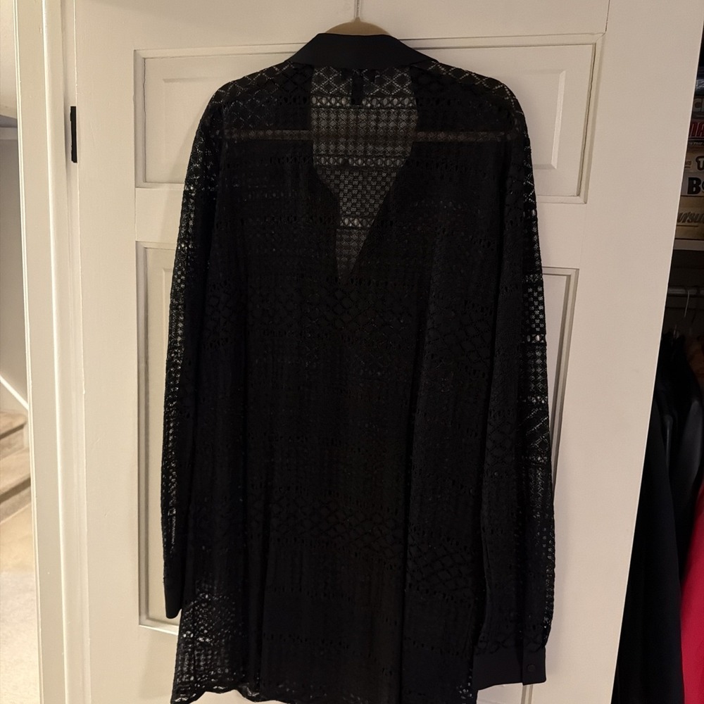 Long Tall Sally Shirt Size 18 Black Longline Geo Lace Boho Open-Knit - NWOT - Picture 4 of 11